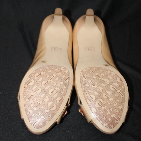 Alex Marie Patent Nude Beige Rhinestone Embellished Peep Toe Heels - Picture 6 of 15